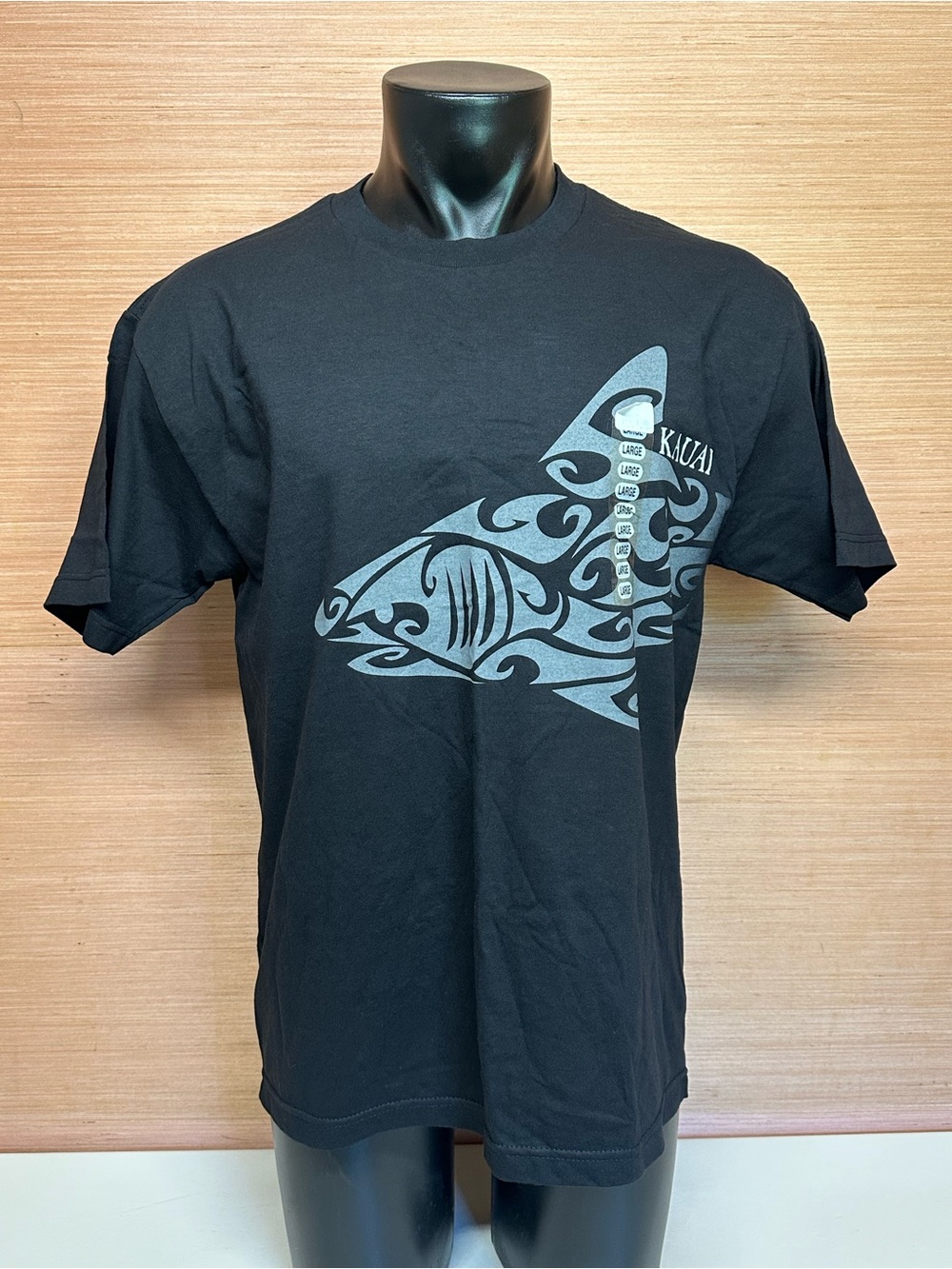 Kauai Tribal Shark Logo Black Short Sleeve T-Shirt Adult Size Large
